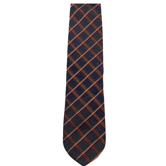 DOLCEPUNTA Mens Silk XL Necktie ITALY Luxury Necktie Brown Check Plaid - Picture 6 of 7